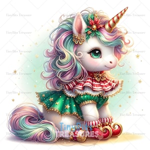 Christmas  Elf Unicorn Clipart, 15 JPG Baby Unicorn Christmas Clipart, Christmas Decor, Winter Clipart Christmas Sublimation, Scrapbooking