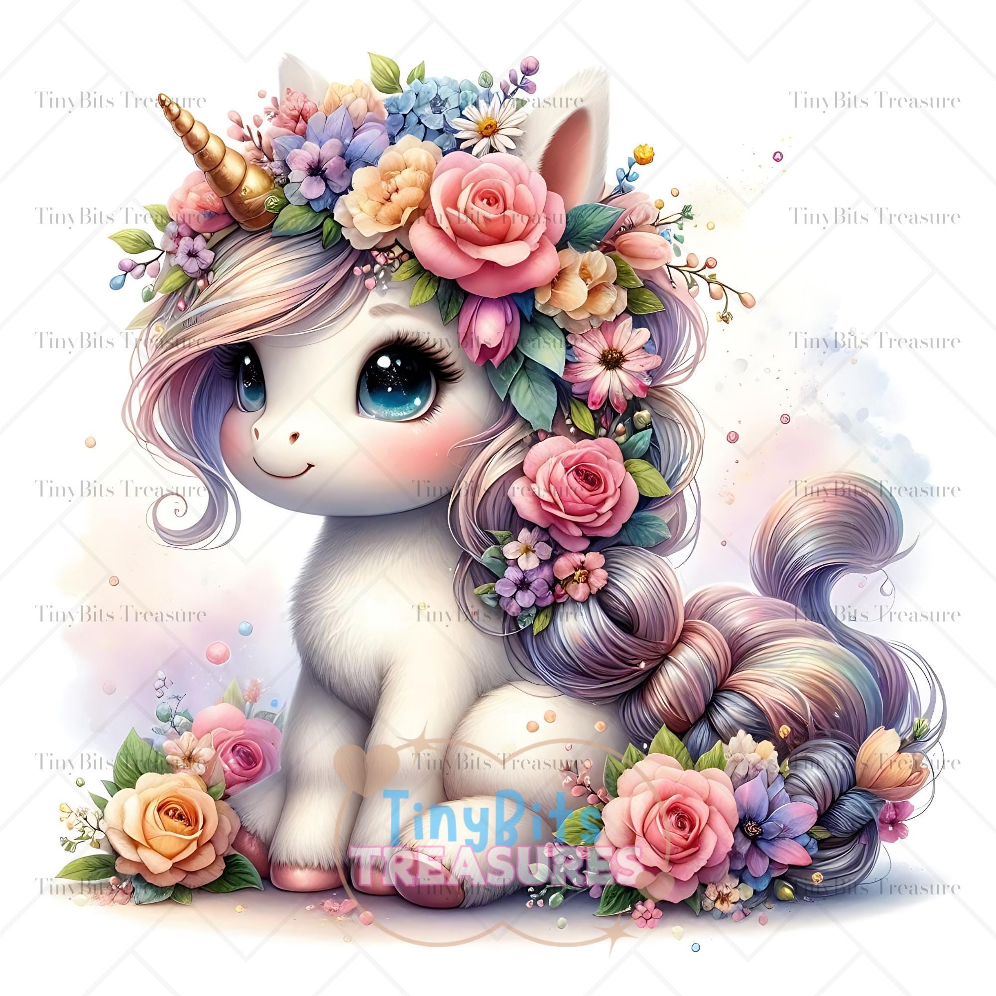 Floral Spring Unicorn Clipart, 15 JPG Watercolor Baby Unicorn, Fantasy ...