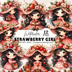 Aquarelle fraise fille clipart, fraise jolie fille Png, clipart fraise, fête aux fraises, journal indésirable, impressions pour chambre d'enfant, albums de coupures