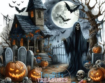 Halloween Scenes Clipart, Printable Halloween Backdrops, Halloween Digital Paper, Halloween Clipart, Spooky Pages, Halloween Sublimations