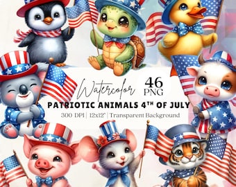 4. Juli Tiere Clipart Bundle, Aquarell Vaterländische Tiere, Gedenktag Png, veteranen Tag Clipart, Vierter Juli Png, amerikanisches Tier