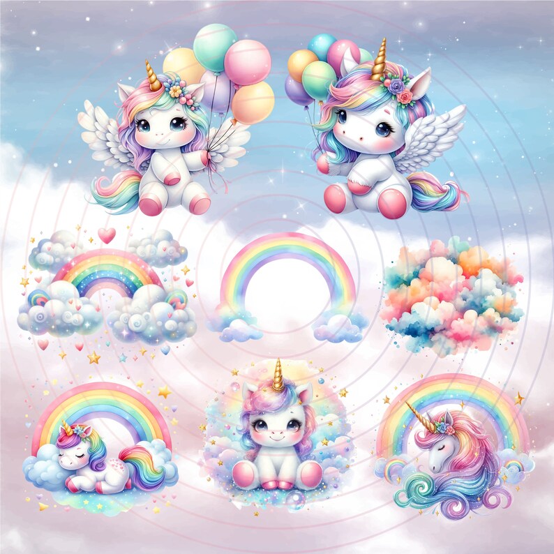 Watercolor Unicorn Clipart Bundle, Baby Unicorn PNG Files, Rainbow ...