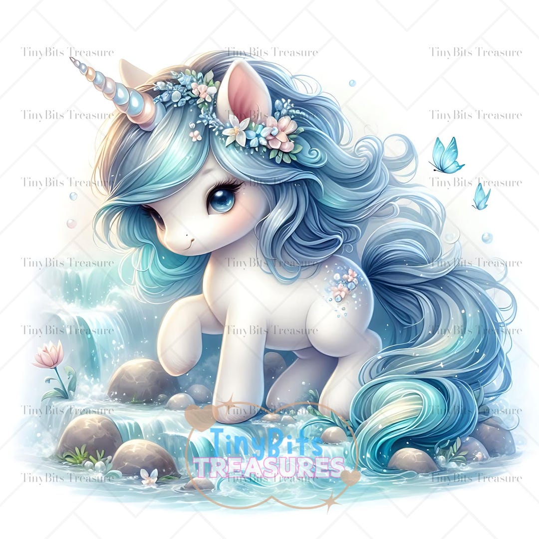 Waterfall Unicorn Clipart, 15 JPG Watercolor Baby Unicorn, Fantasy ...