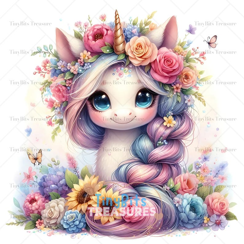 Floral Spring Unicorn Clipart, 15 JPG Watercolor Baby Unicorn, Fantasy ...
