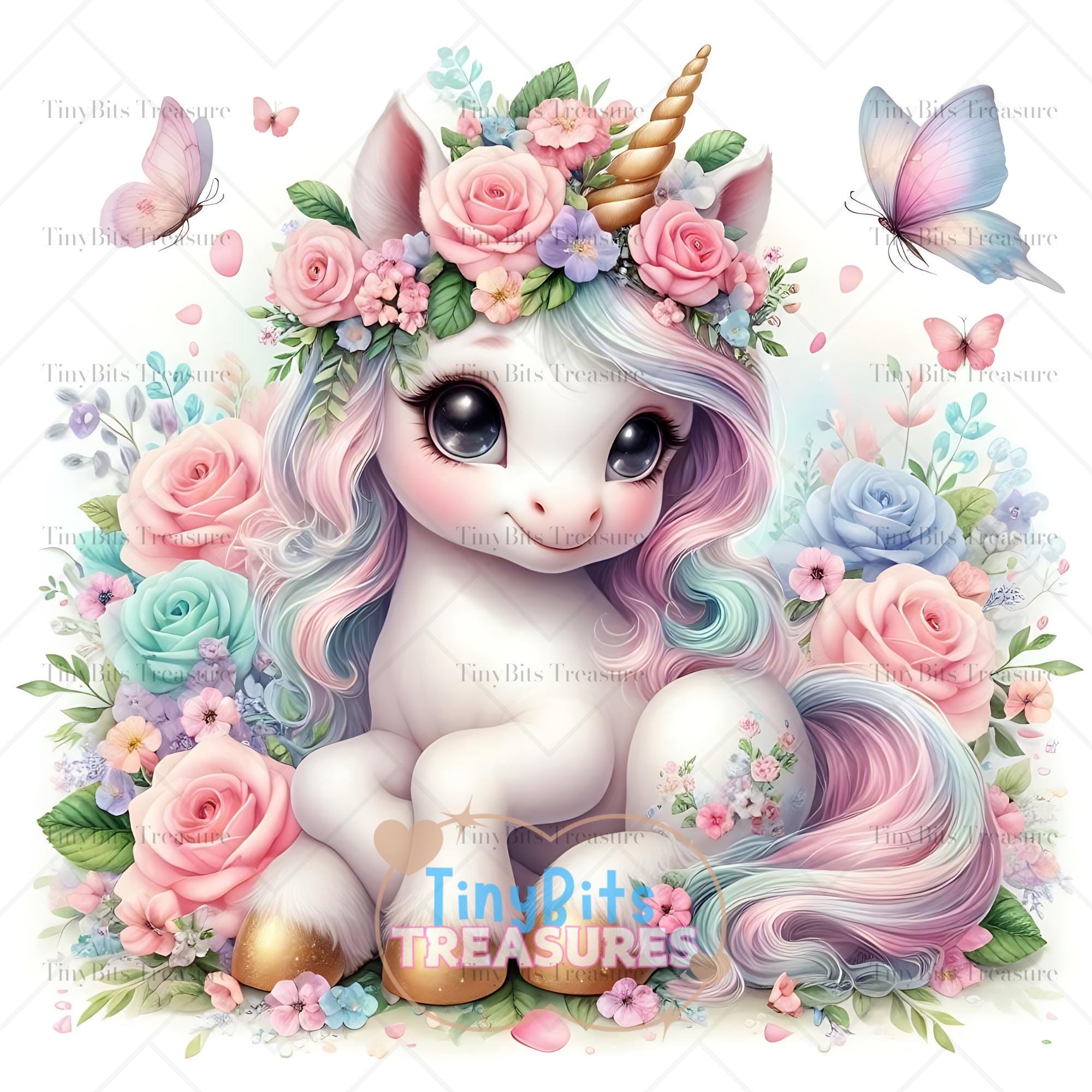 Spring Flower Unicorn Clipart, Watercolor Baby Unicorn, Unicorn Nursery ...