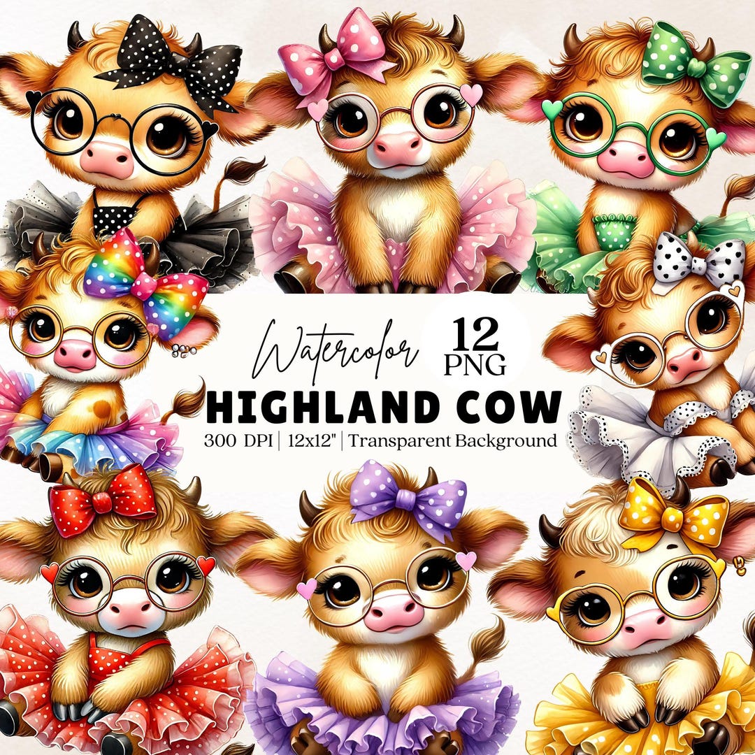 12 Png, Baby Highland Cow Clipart, Cute Highland Cow Png, Baby Cow ...