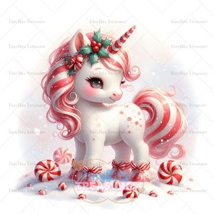 Christmas Peppermint Unicorn Clipart, Candy Cane Unicorn, 15 JPG Baby Unicorn, Christmas Clipart, Winter Decor, Christmas Printable, Cards
