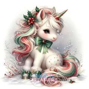 Christmas Unicorn Clipart, 15 JPG Baby Unicorn Christmas Clipart, Christmas Decor, Winter Clipart Christmas Sublimation, Scrapbooking
