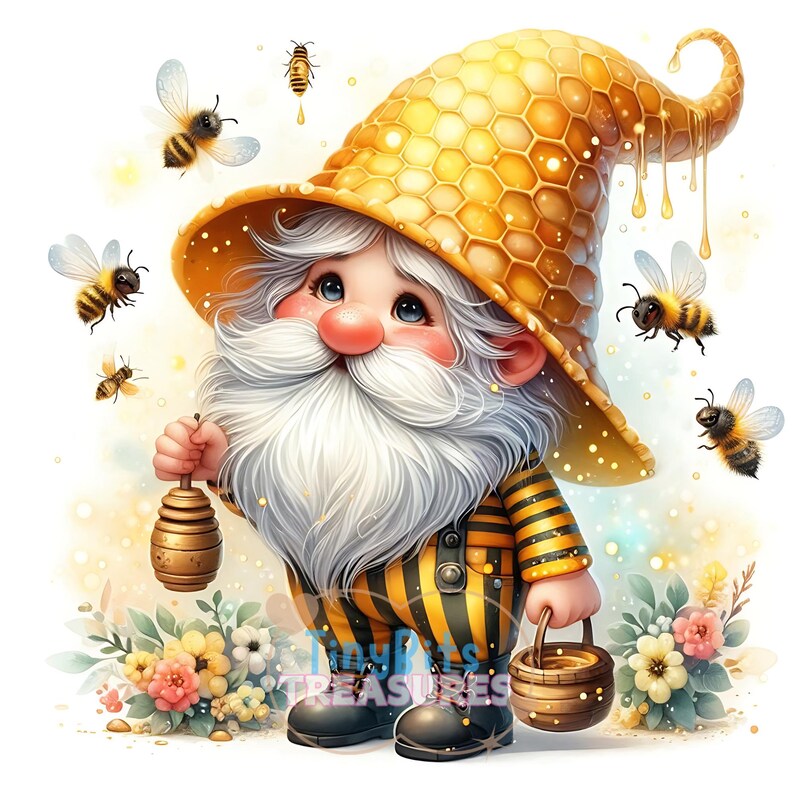 Honey Bee Garden Gnome Clipart, Whimsical Spring Decor (JPG File) - Etsy