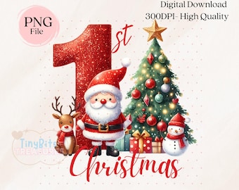 1st Christmas PNG Sublimation Design , Baby's First Christmas, Baby Christmas, My First Christmas, Christmas PNG, Christmas Decor and Crafts