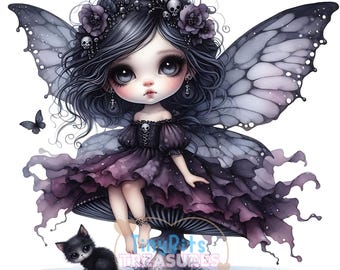 Gothic Fairy Clipart, 15 JPG Dark Fantasy Fairy, Cute Gothic Fairy, Watercolor Fairy Decor, Mystical Fairy Aesthetic, Digital Download