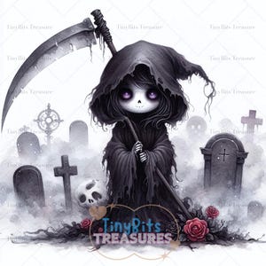Halloween Grim Reaper Girl Clipart, 15 JPG Cute Skeleton Girl, Creepy Cute Doll, Spooky Halloween Clipart, Gothic Dark Art, Scrapbooking