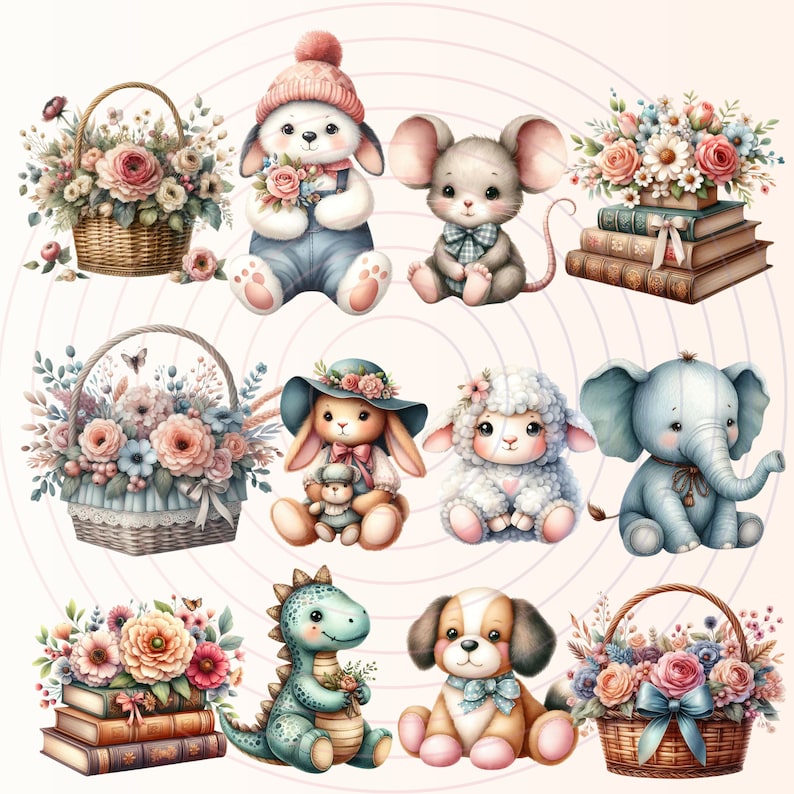 Watercolor Vintage Plush Animals Clipart Bundle, Baby Animals, Nursery ...