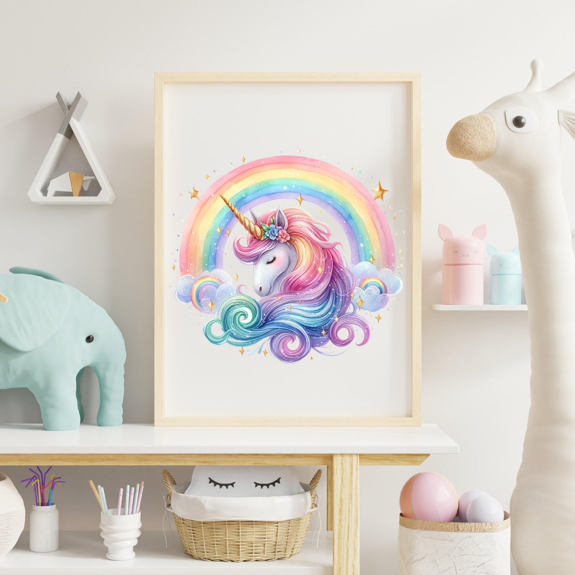 Watercolor Unicorn Clipart Bundle, Baby Unicorn PNG Files, Rainbow ...