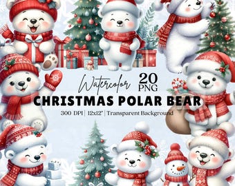 Paquete de imágenes prediseñadas de oso polar navideño, imágenes prediseñadas de oso lindo, imágenes prediseñadas de oso navideño, imágenes prediseñadas de Navidad, decoración navideña, sublimación navideña, tarjetas