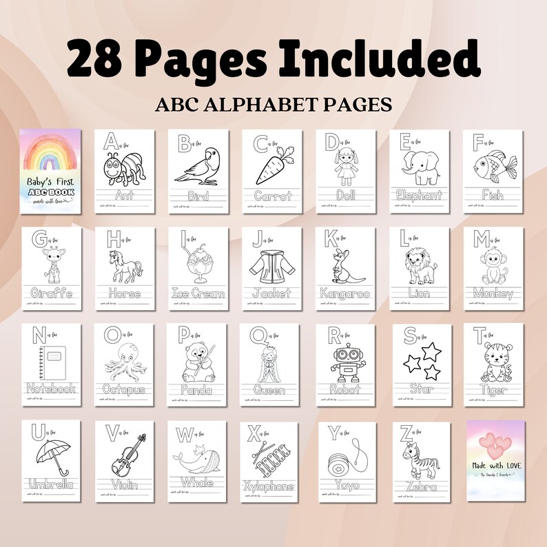 Baby Shower ABC Book Printable, Baby Shower Games Coloring Book, Baby ...