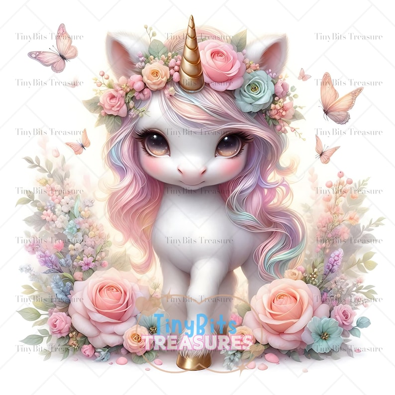 Spring Flower Unicorn Clipart, Watercolor Baby Unicorn, Unicorn Nursery ...