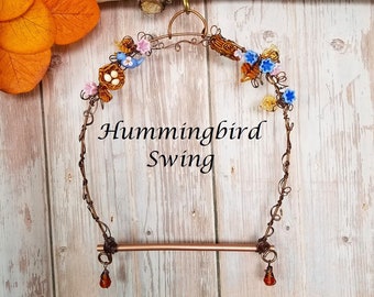 Hummingbird Swing, Bird, Birds Nest, Flowers, Wire Wrapped Hummingbird, Lampwork Beads | SRA #916