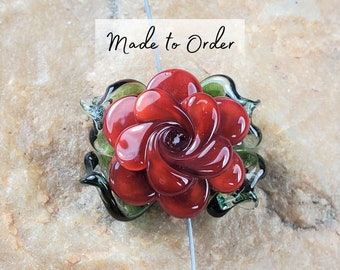 Stunning Red Rose Lampwork Glass Bead | SRA #997
