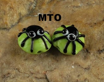 Glass Lampwork Beads,  Made To Order, Spiders, Halloween, Earring Beads SRA #213 by CC Design