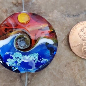 Seascape Lampwork Glass Focal Bead, Ocean Waves, Sunset SRA 336 image 5