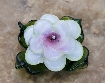 Rose Lampwork Glass Bead in Lavender Blue/Pink/Lime | SRA #351