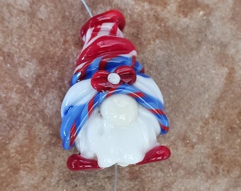 4th of July Gnome Glass Lampwork Bead, Holiday Focal Bead | SRA #378