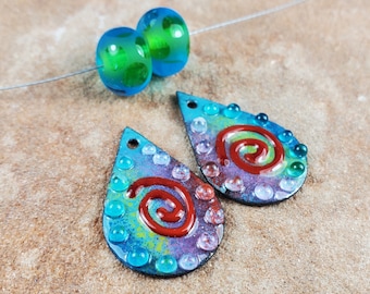 Enameled Dots with Matching Etched Lampwork Beads, Earring Beads | SRA #936