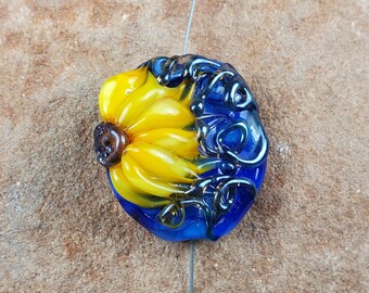 Sunflower Lampwork Glass Bead, Fower Focal Bead | SRA #185