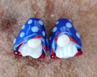 Glass Lampwork Beads, Mini 4th of July Gnomes Earring Beads | SRA #385