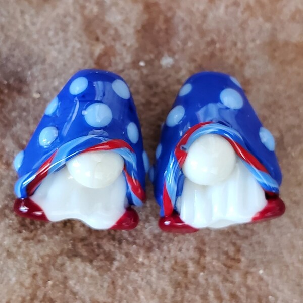 Glass Lampwork Beads, Mini 4th of July Gnomes Earring Beads | SRA #385