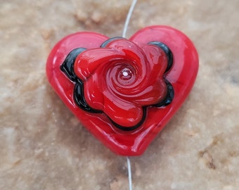 Lampwork Glass Red Heart Bead, Valentines| SRA #929