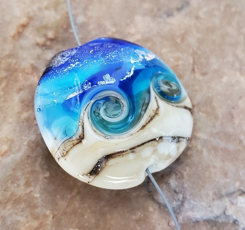 Seascape Lampwork Glass Focal Bead, Ocean Waves, Beach Bead SRA 339 image 3