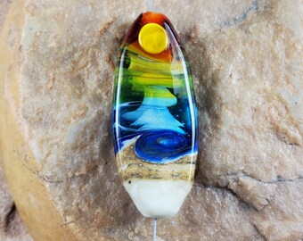 Lampwork Glass Focal Bead, Ocean Waves, Seascape SunSet | SRA #335