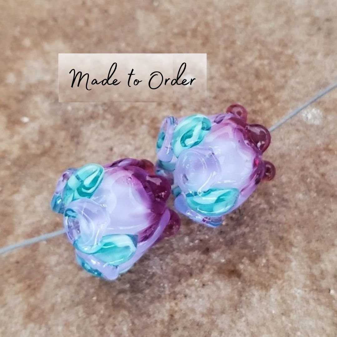 Lampwork Beads, Glass Beads, Made to Order, Pale Lavender/pink Rose Bud