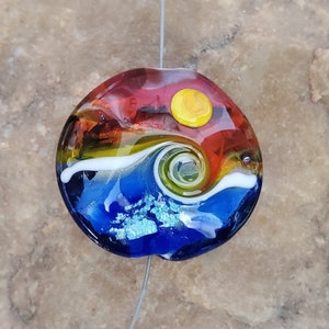 Seascape Lampwork Glass Focal Bead, Ocean Waves, Sunset SRA 336 image 1