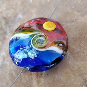 Seascape Lampwork Glass Focal Bead, Ocean Waves, Sunset SRA 336 image 4