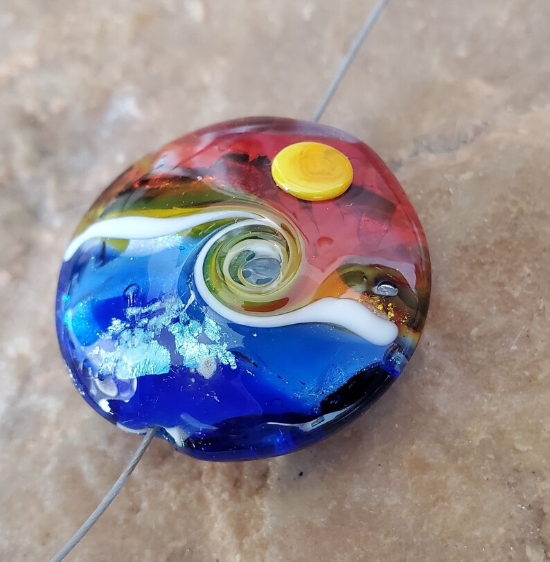 Seascape Lampwork Glass Focal Bead, Ocean Waves, Sunset SRA 336 image 4