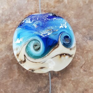 Seascape Lampwork Glass Focal Bead, Ocean Waves, Beach Bead SRA 339 image 4