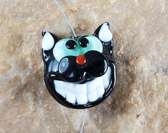 Lampwork Glass Black Cat Bead, Kitty| SRA #925