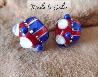 4th of July Lampwork Glass Beads, Made to Order, American Flag Beads | SRA #929