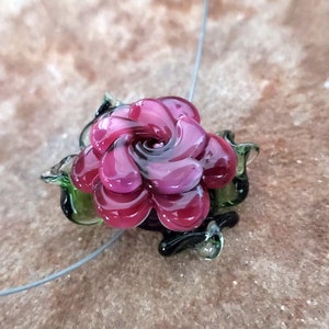 Rose Lampwork Glass Bead, Plum Open Rose Bead SRA 275 image 4