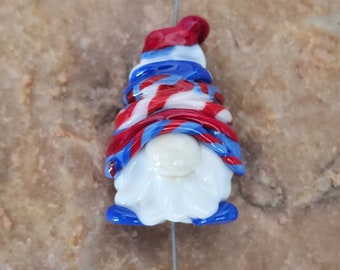 4th of July Lampwork Glass Gnome Bead, Red White and Blue Bead | SRA #328