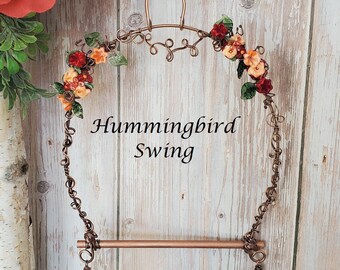 Hummingbird Swing, Bird Swing, Flower Garden, Wire Wrapped Hummingbird, Lampwork Beads | SRA #930