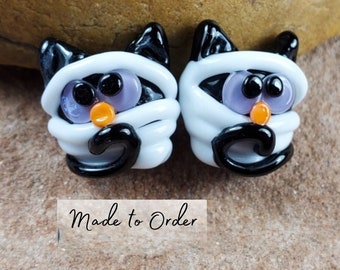 Glass Lampwork Beads,  Made To Order, Kitty Mummy, Halloween, Earring Beads SRA #555 by CC Design