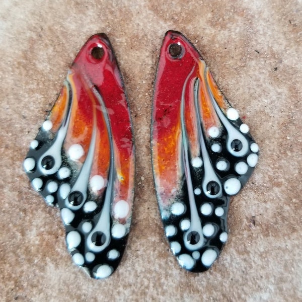 Enameled Copper Charms, Earring Beads, Lampworking, Enamel Components, Monarch, Butterflies, wings #328 by CC Design