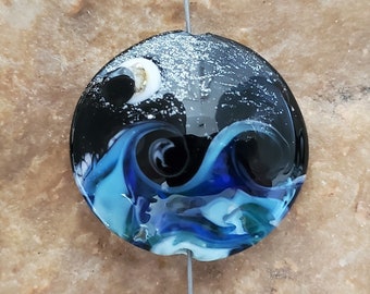 Seascape Lampwork Glass Focal Bead, Crescent Moon | SRA #518
