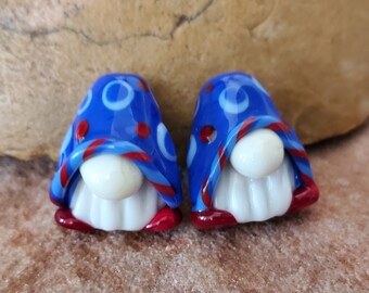 Glass Lampwork Beads, Mini 4th of July Gnomes Earring Beads | SRA #384