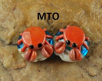 Lampwork Beads, Glass Beads, Made To Order, Crabs, Ocean, Beach, Earring Beads SRA #206 by CC Design