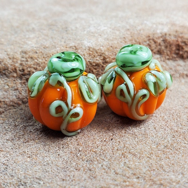 Glass Lampwork Beads, Pumpkins, Halloween, Earring Beads, SRA #388 by CC Design